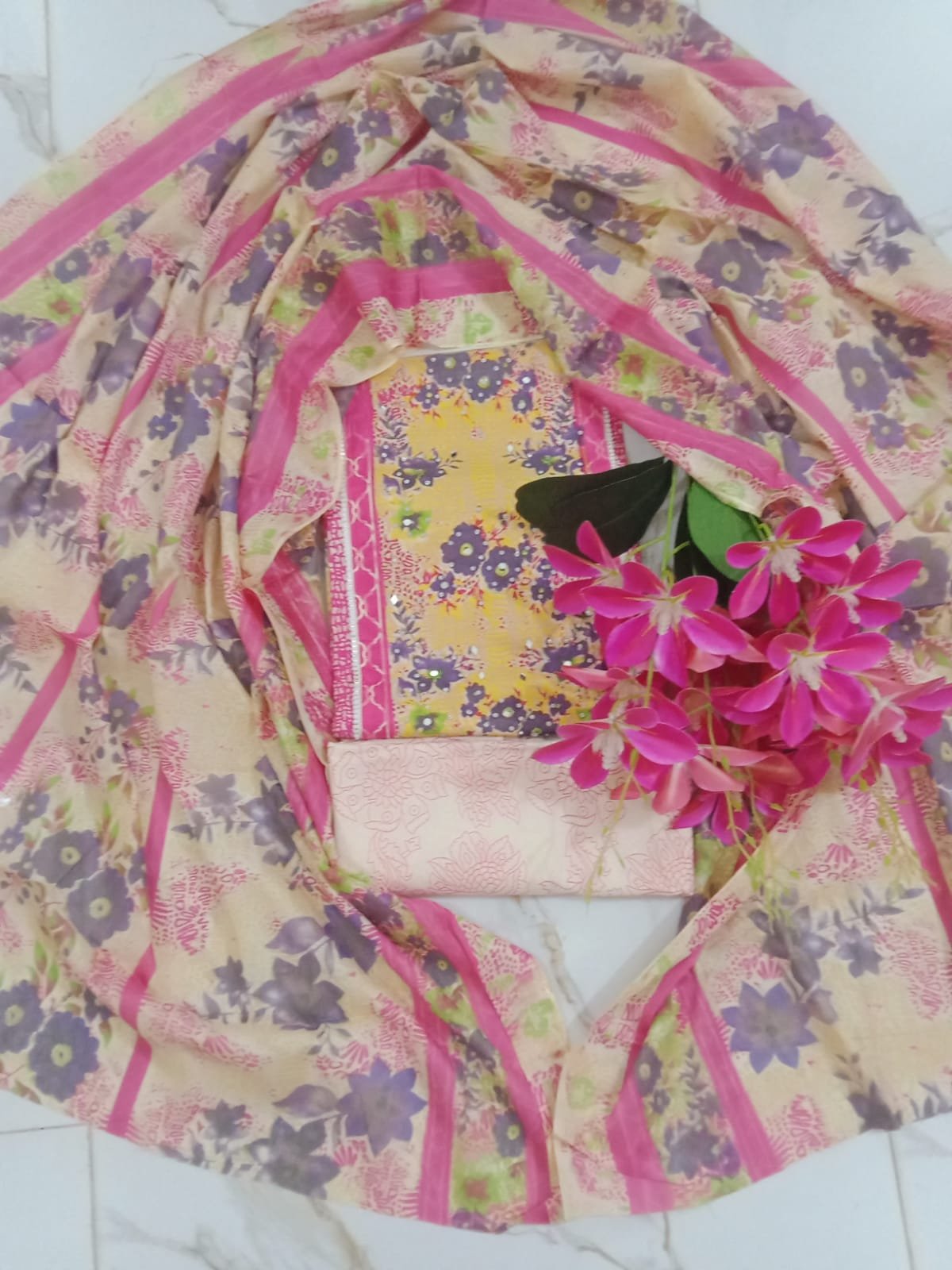 🧵 Marshal Cotton Three-Piece – Unstitched, Stylish & Comfortable | Buy Now at 900 TK